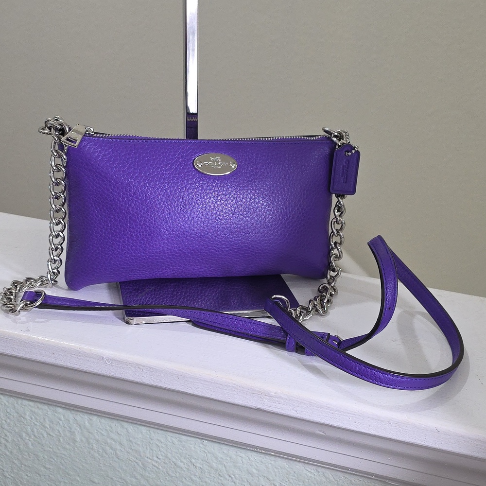 Coach F52709 Purple Iris/Silver Pebbled Leather Quinn Crossbody NWT